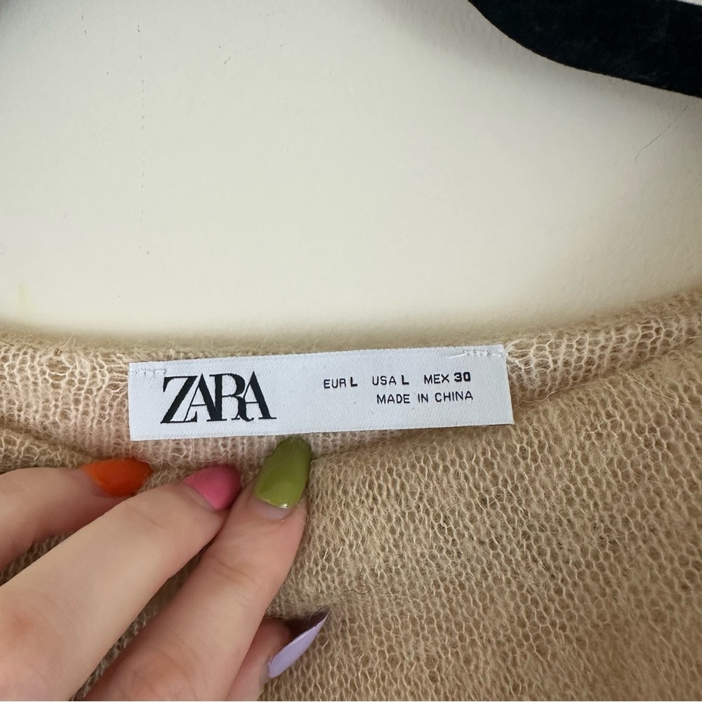 Zara Alpaca and Wool Fine Knit Sweater Large Ruffle Neck and Sleeves - Picture 5 of 7